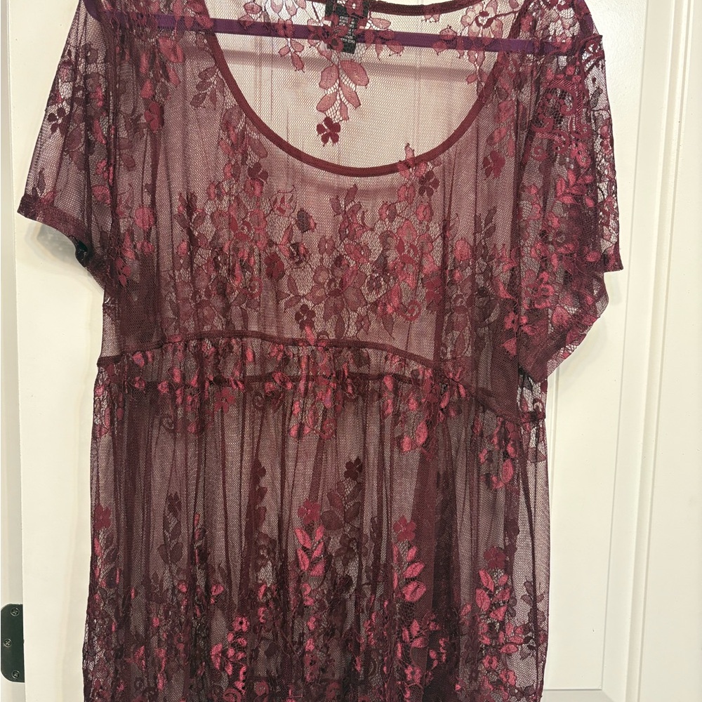 Torrid Red Sheer Embellished Blouse